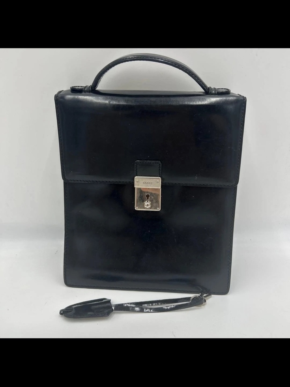 Gucci Black Leather Satchel with Top Handle and Lock